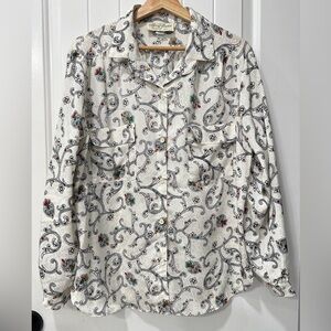 Marie France White Silk Paisley Shirt